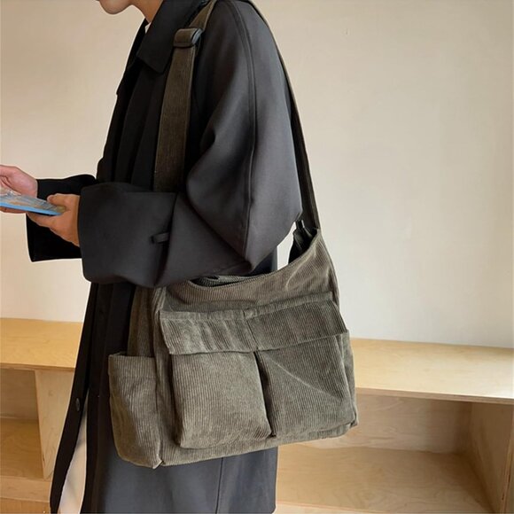 Durable Canvas Tote with Adjustable Strap – Fashionable Multi-Pocket Crossbody - Picture 2 of 7